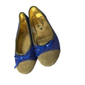 Kitson Ballet Flat Slip On Cap Toe Shoes Suede Leather Blue/olive Size 7.5 US